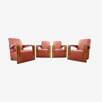 Set of 4 Art Deco Hugues Chevalier "ying" club chairs