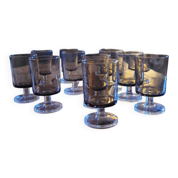 12 verres à pied en verre fumé 70's 80's