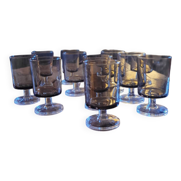 12 verres à pied en verre fumé 70's 80's