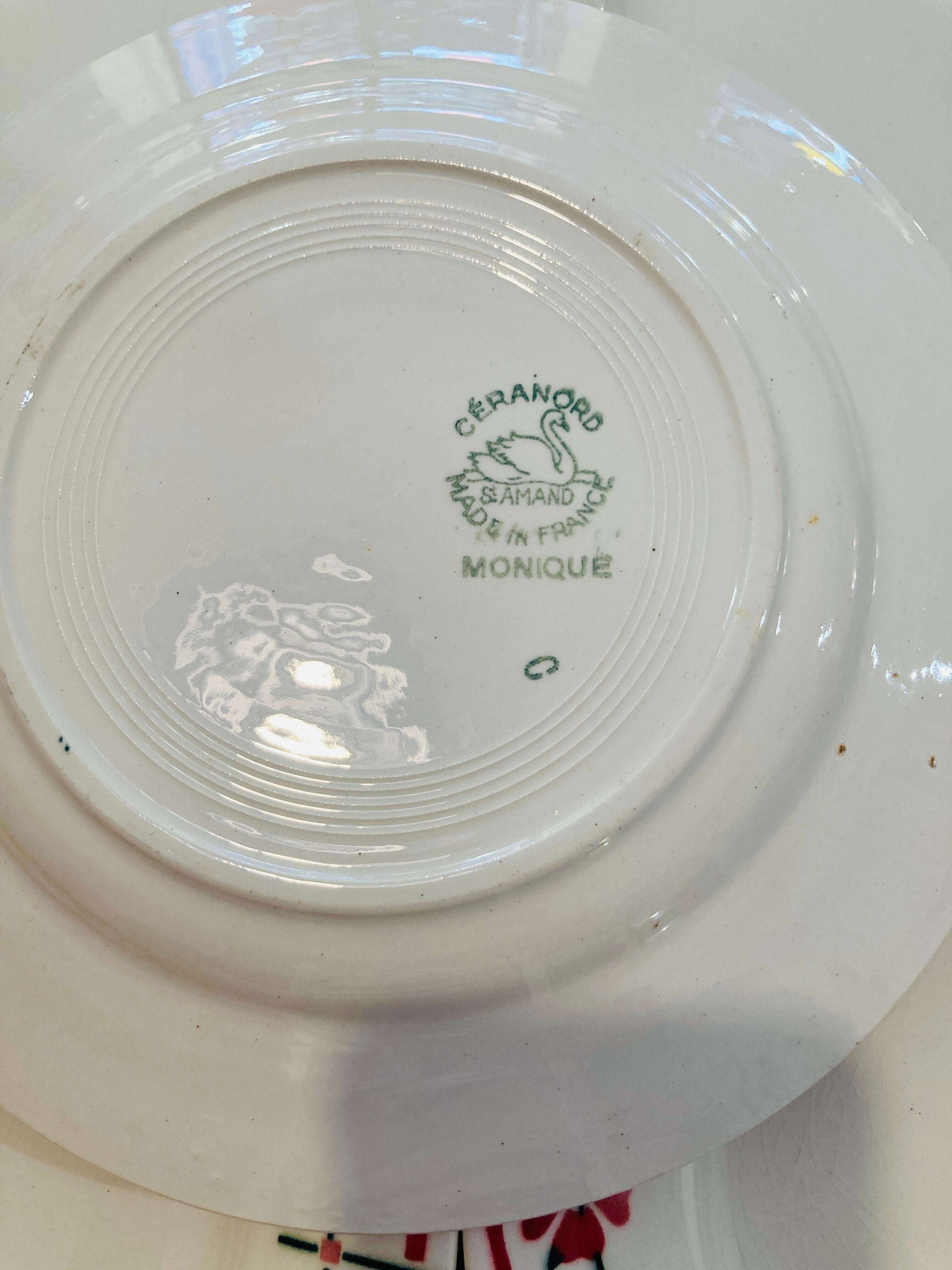 X6 pink flower plates monique ceranord france-retro-vintage