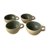 4 handcrafted beige & blue glazed earthenware cups