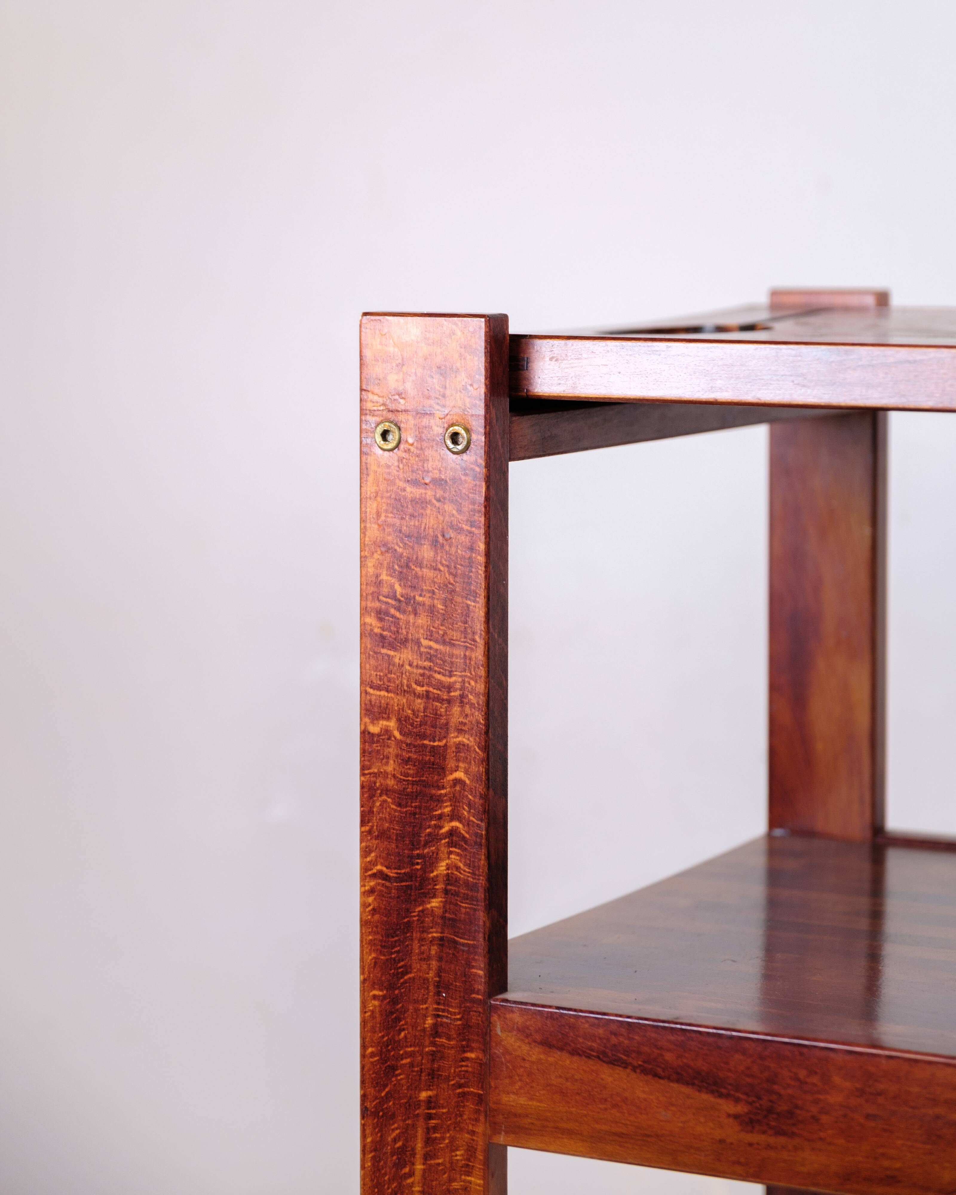 Serving cart on wheels - dark wood - removable cutting board - vintage style