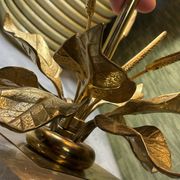 Bronze and travertine water lily lamp attributed to Maison Charles, circa 1970.