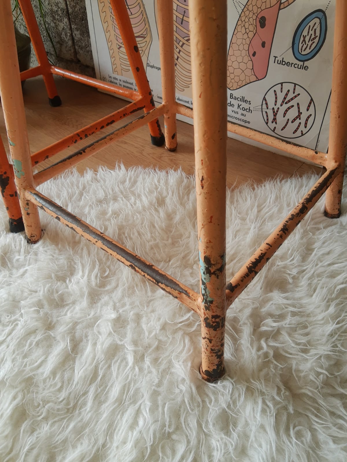 Pair of low metal stools industrial workshop - vintage