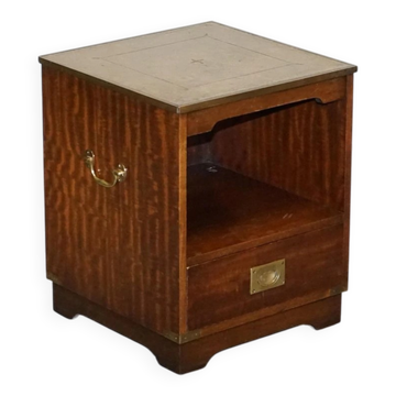 Table de Chevet Vintage Bevan Funell Military Campaign avec Plateau en Cuir