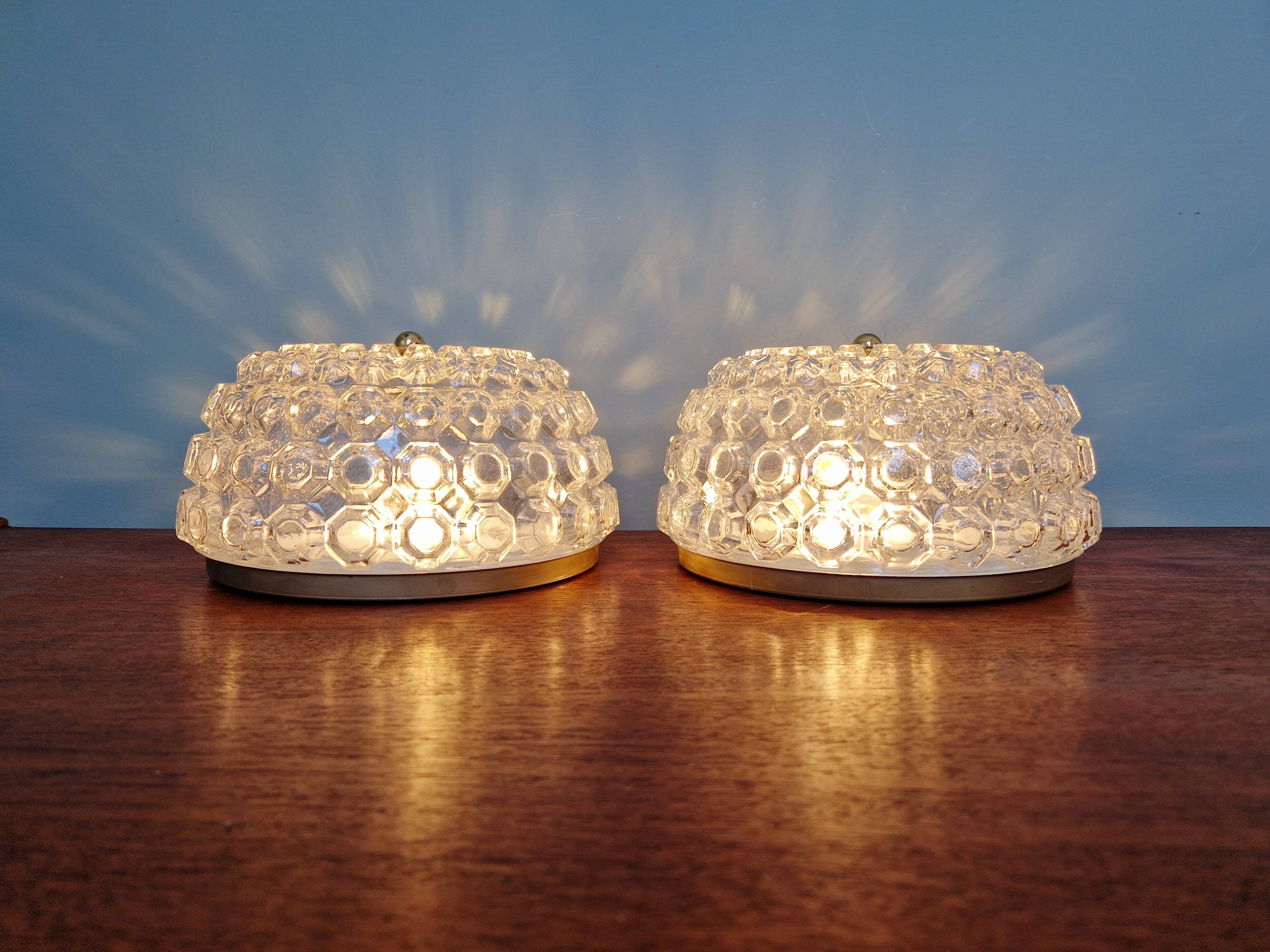 Pair of transparent honeycomb glass ceiling lights, Limburg, 1970