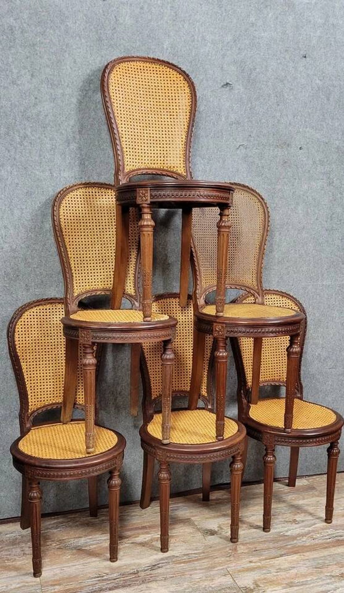 Set of 6 Louis XVI style mahogany snowshoe chairs circa 1880