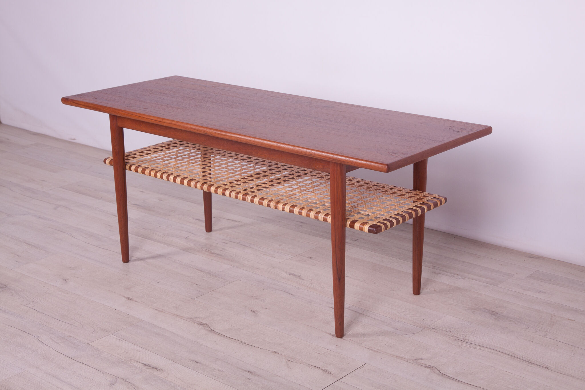Mid-Century Teak and Rattan Coffee Table, 1960s