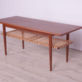 Mid-Century Teak and Rattan Coffee Table, 1960s