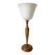 Large Art Deco lamp in Mazda style made of turned wood and opaline.