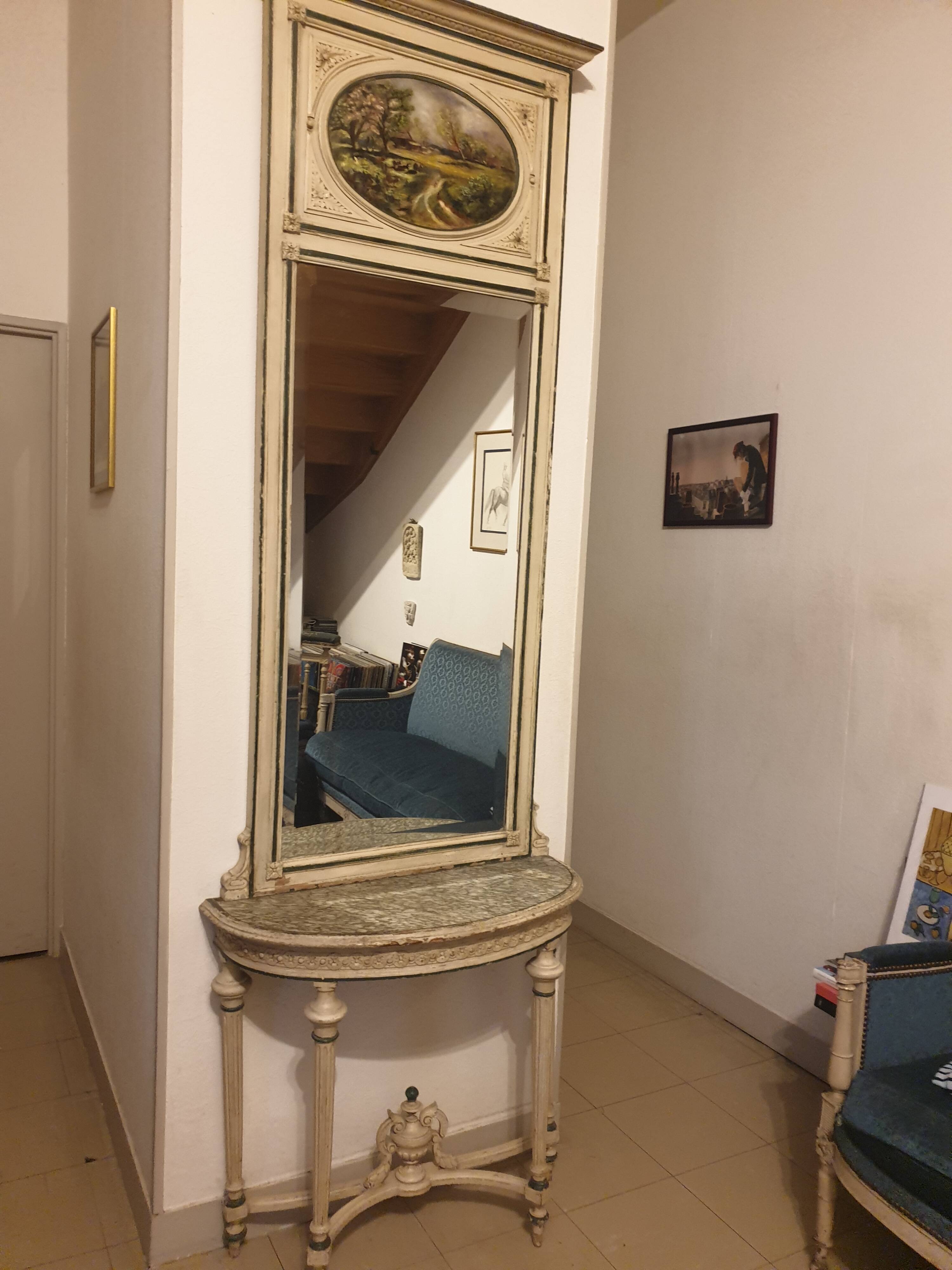 Console half-moon and trumeau mirror in Louis XVI style