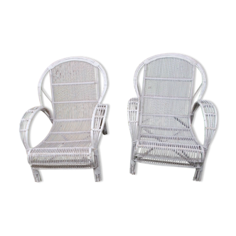 Paire de fauteuils osier blanc
