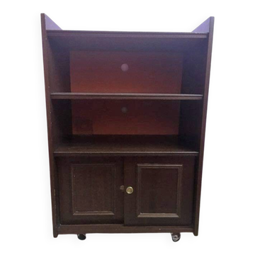 Meuble vintage bibliothèque, télé ou chaîne hifi roulettes porte glissante