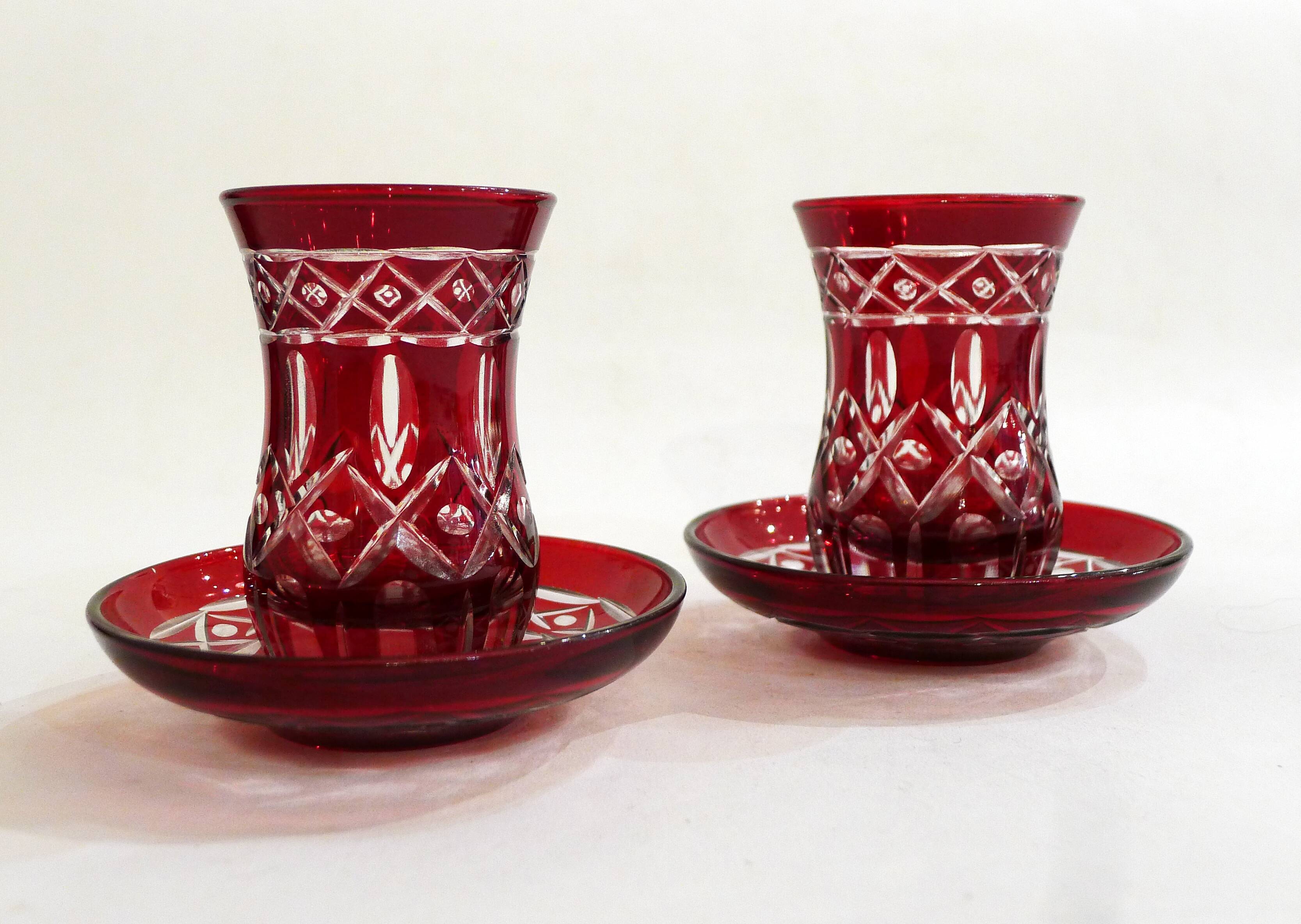 Pair of cut tea glasses
