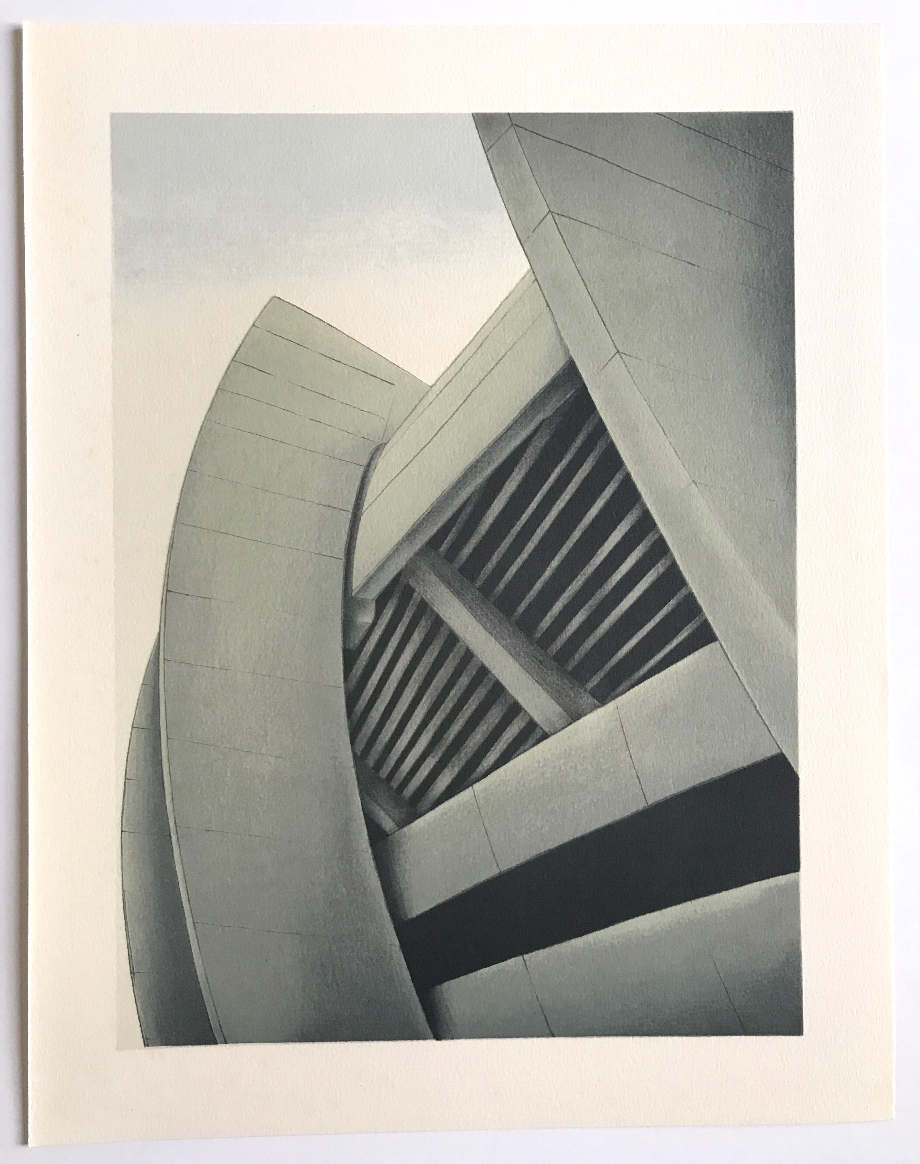 Original lithograph by Alain LE FOLL, Stade en encorbellement, 1978