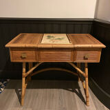 Hairdresser, vintage rattan desk, in the style of Audoux Minet.