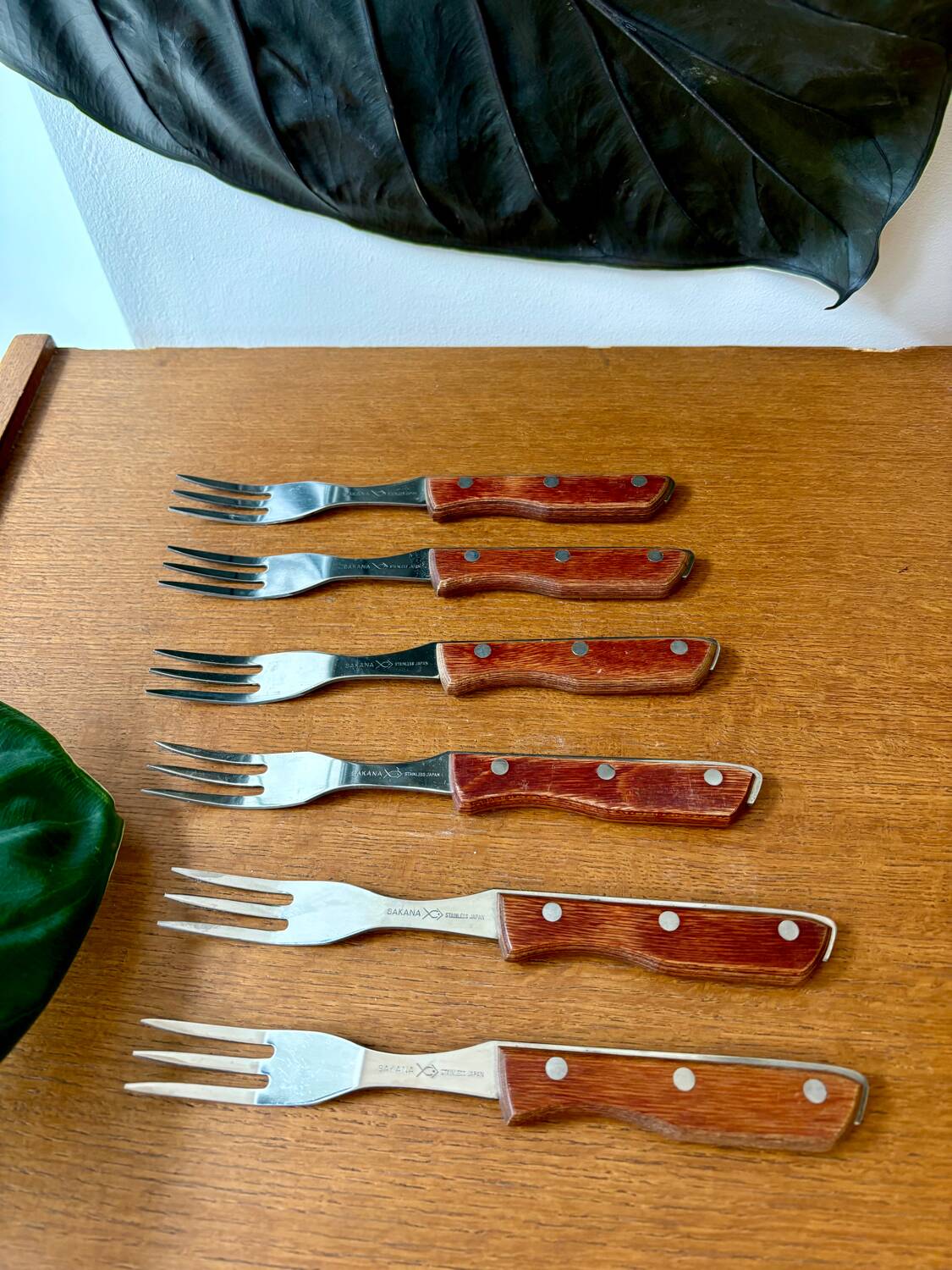 Set of 6 vintage japanese sakana forks – wooden handles