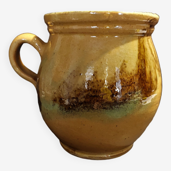 Pot with handle glazed terracotta engobe yellow nineteenth