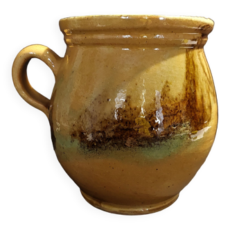 Pot with handle glazed terracotta engobe yellow nineteenth