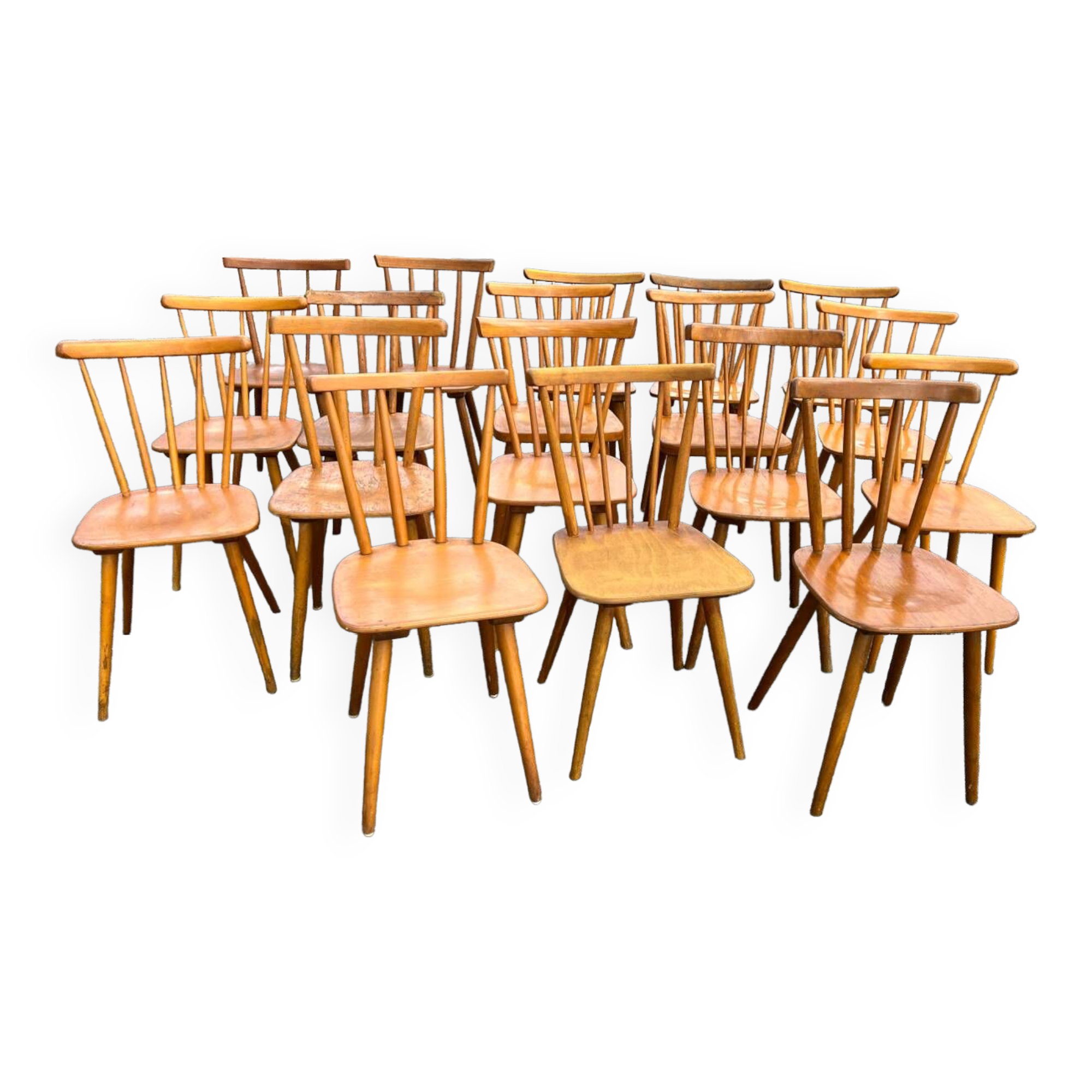 Suite of 18 mismatched Scandinavian chairs
