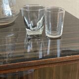 Lot decanter 3 vintage bucket glasses + 2 mismatched glasses