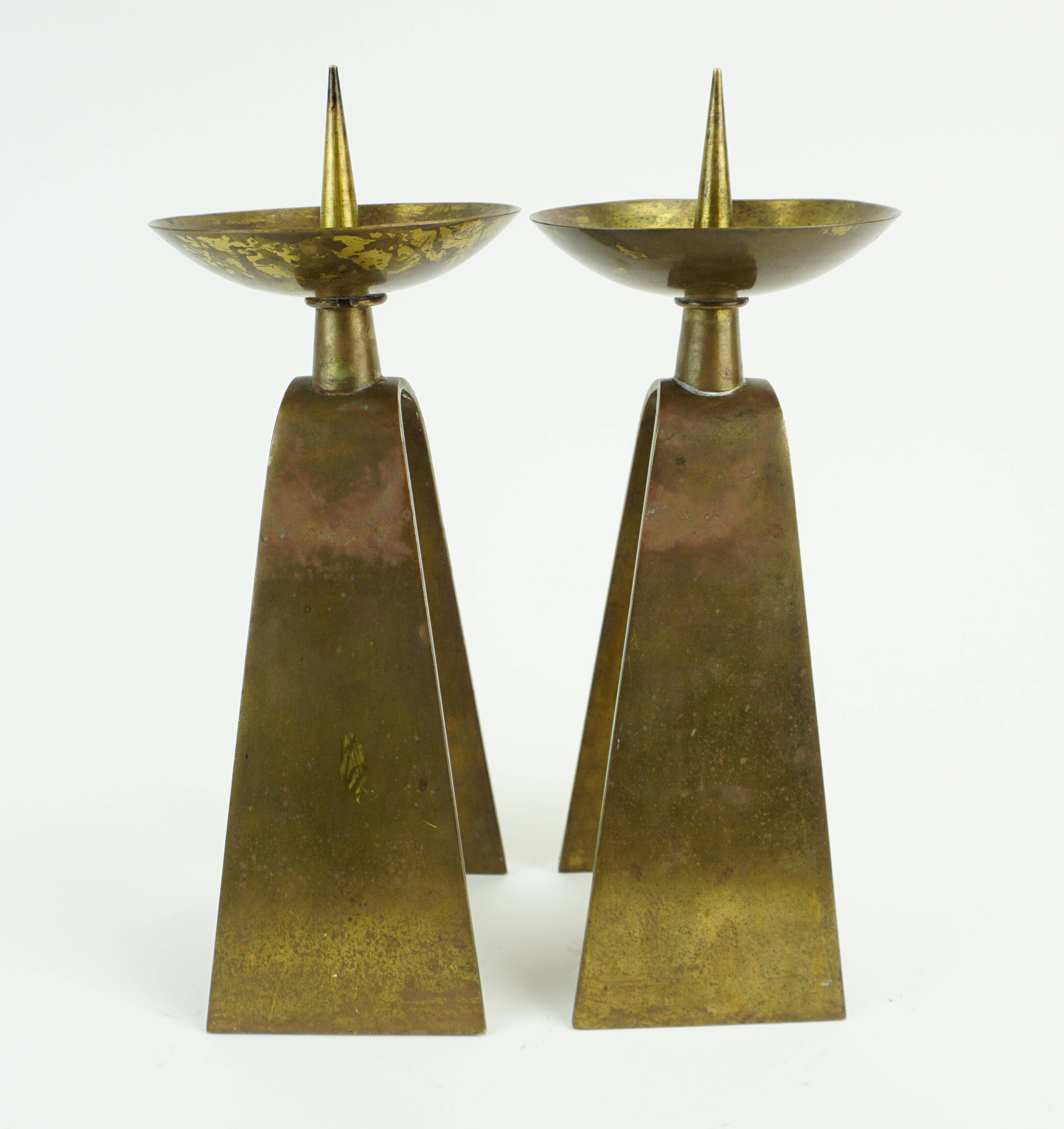 pair of mid century modern brass CANDLE HOLDERS from the 1950s / 60s
