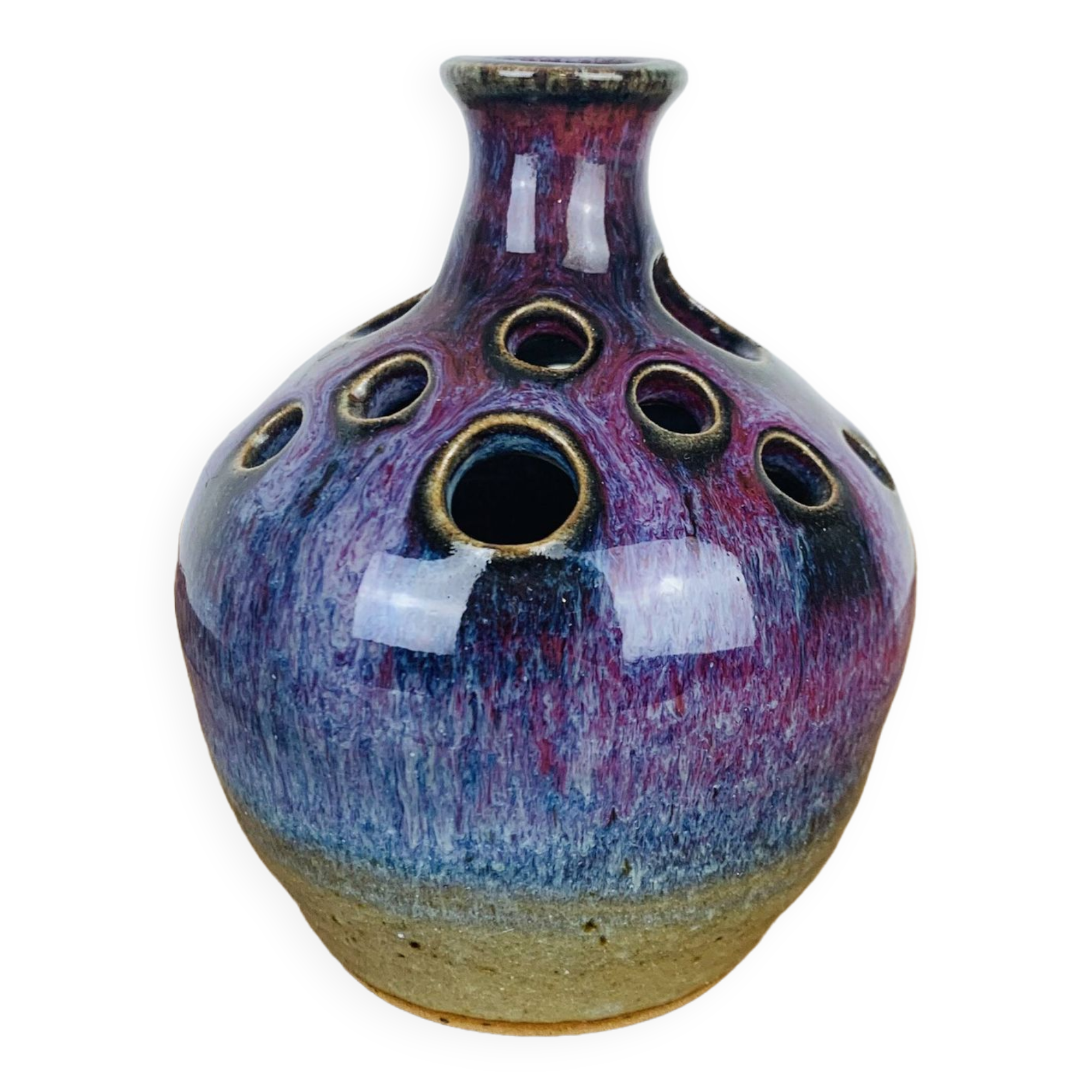 Vase with purple ceramic flowers