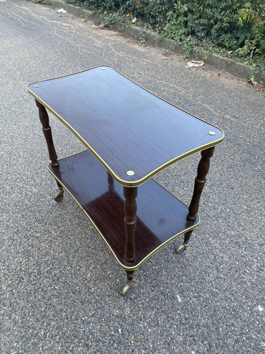 Vintage double tray gold serving trolley