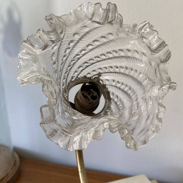 Applique col de cygne en laiton, tulipe en verre et rosace en porcelaine