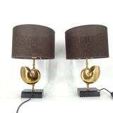 Vintage Brass Nautilus Shell Table Lamps 1970's - France  - set of 2