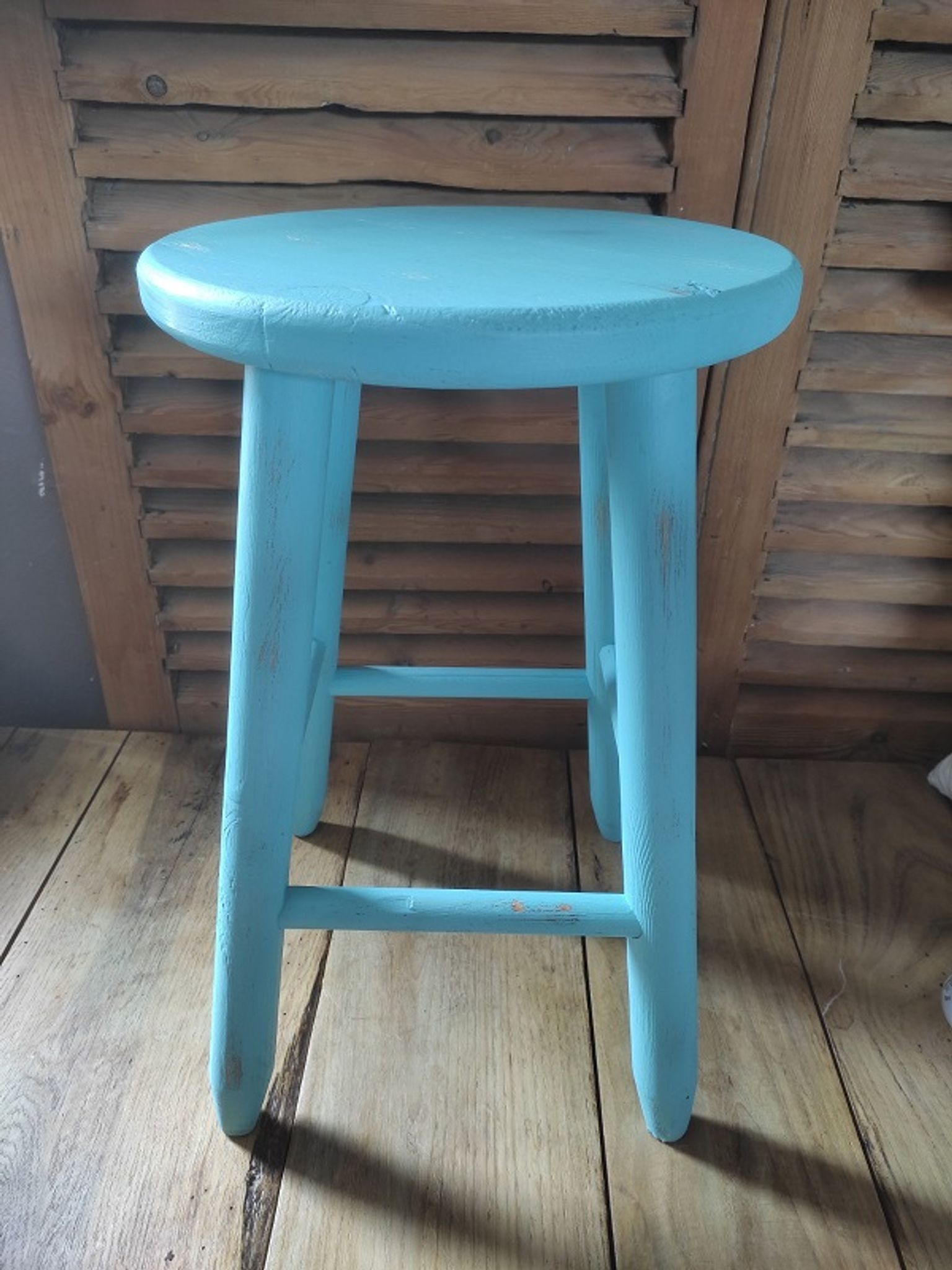 Solid wood stool pastel blue patinated