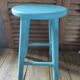 Solid wood stool pastel blue patinated