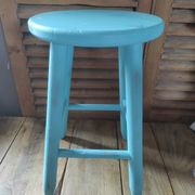 Solid wood stool pastel blue patinated