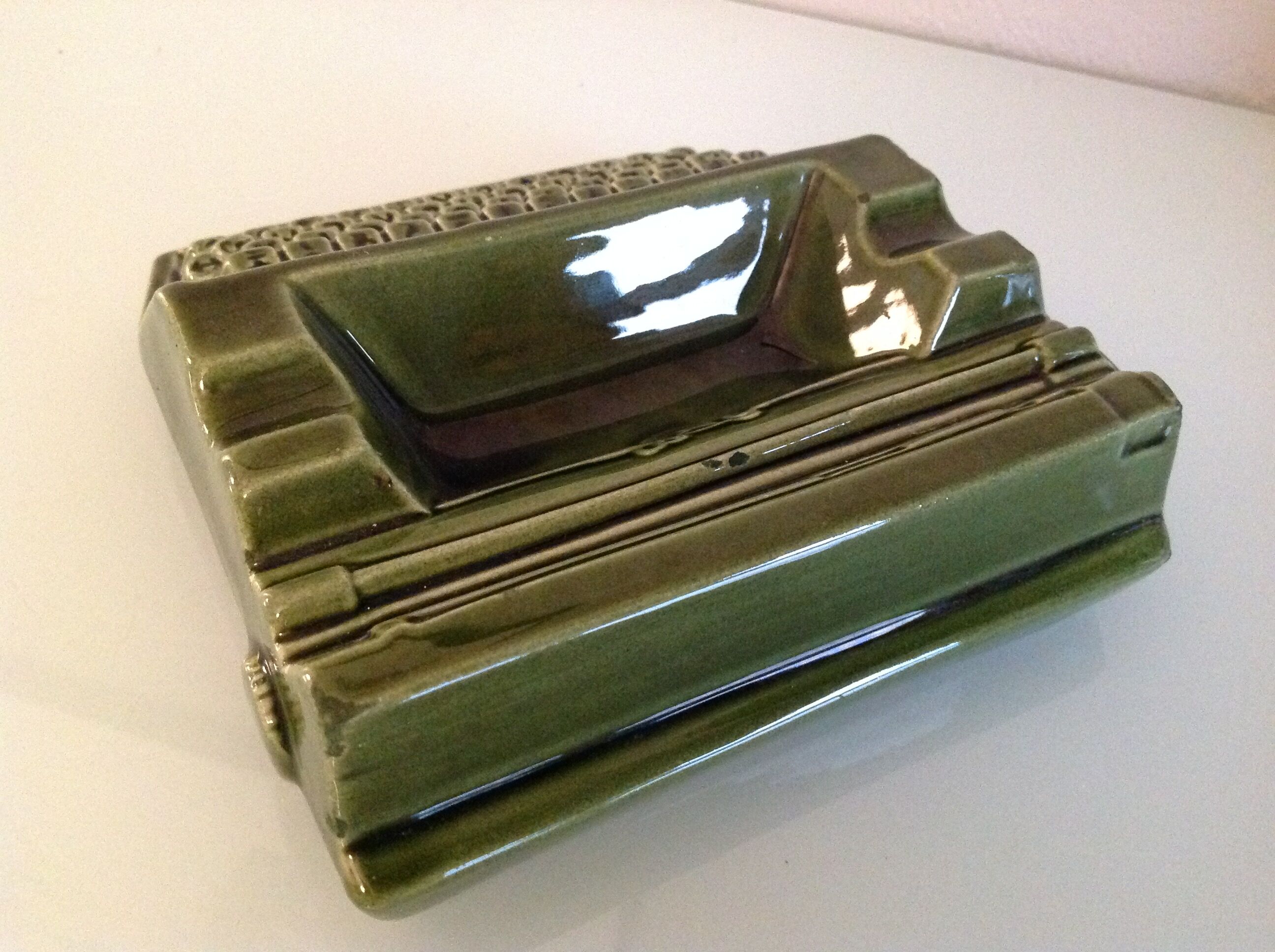 Japy advertising ashtray in olive green / vintage ceramic 50s-60s