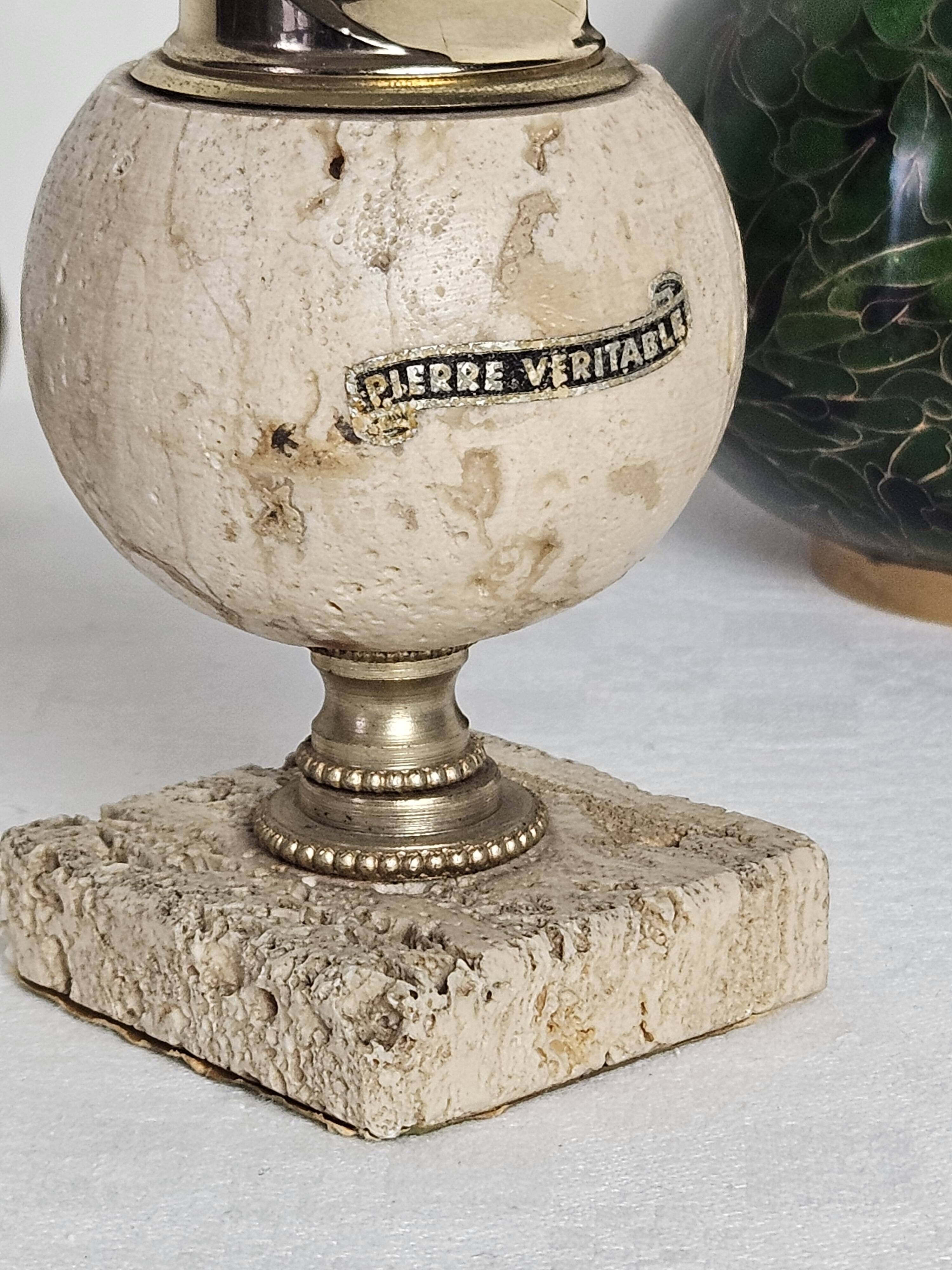 Spherical table lighter in genuine travertine – Italy, circa 1970