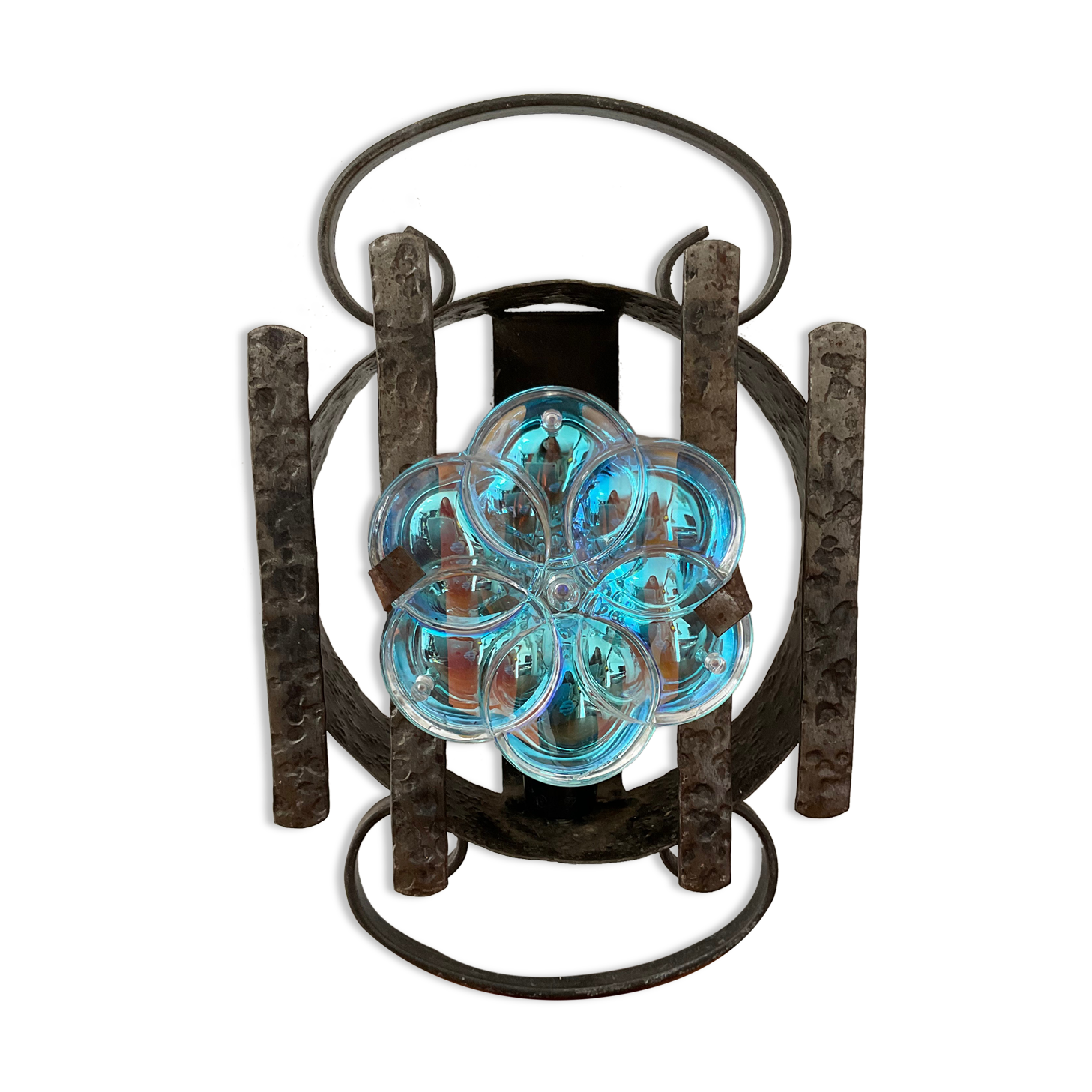 Vintage wall lamp in wrought iron and De Murano glass from the 50s and 60s