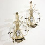 Pair of Silver Wrought Iron And Glass Wall Lights by Banci, Italy, 1940s