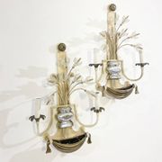 Pair of Silver Wrought Iron And Glass Wall Lights by Banci, Italy, 1940s