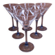 6 Luminarc cocktail glasses with azure blue stems.