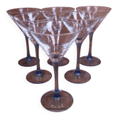 6 Luminarc cocktail glasses with azure blue stems.