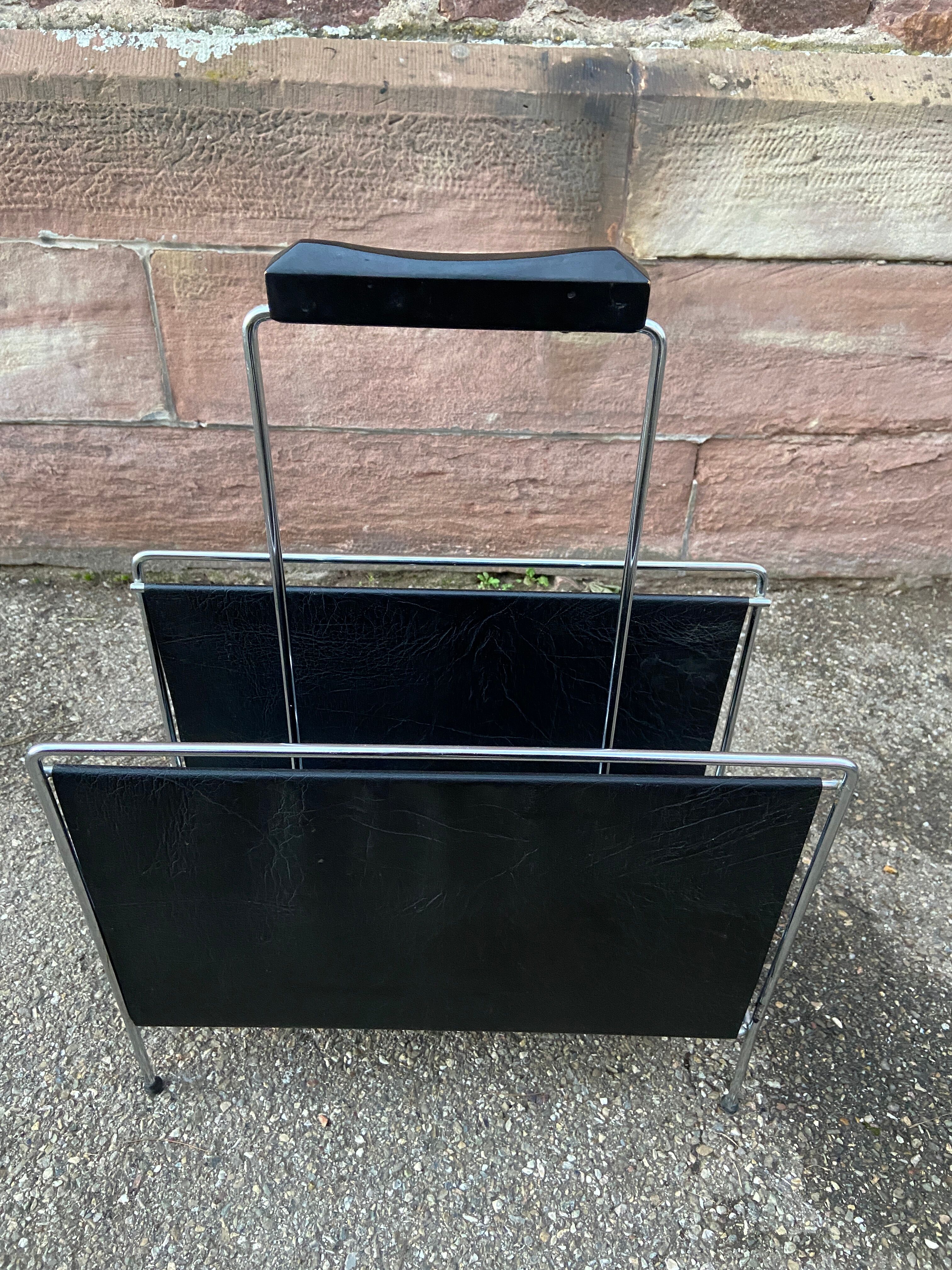 Magazine holder vintage imitation leather mid-century 1970