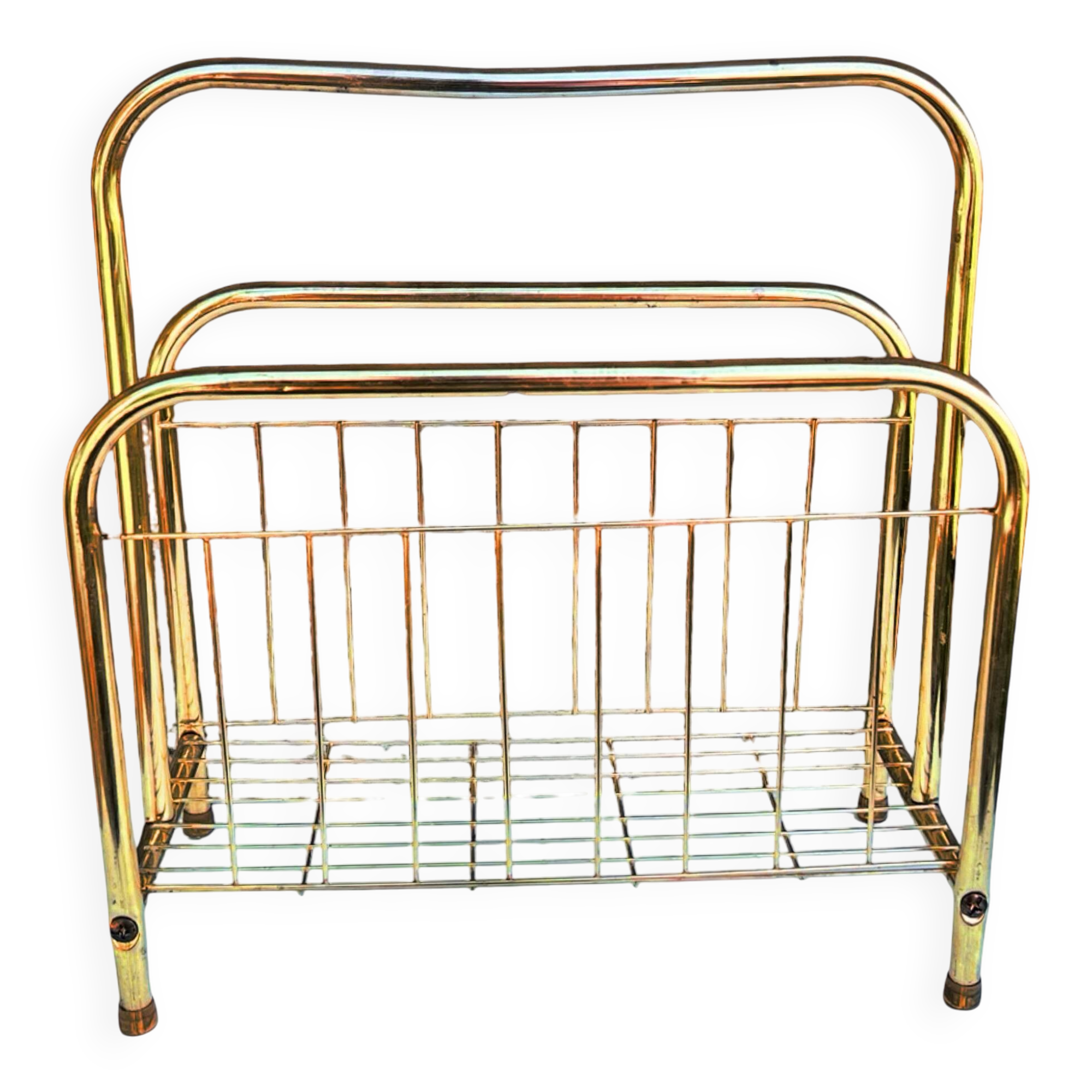 Modernist, gold, newspaper basket, Belgium 1980s.