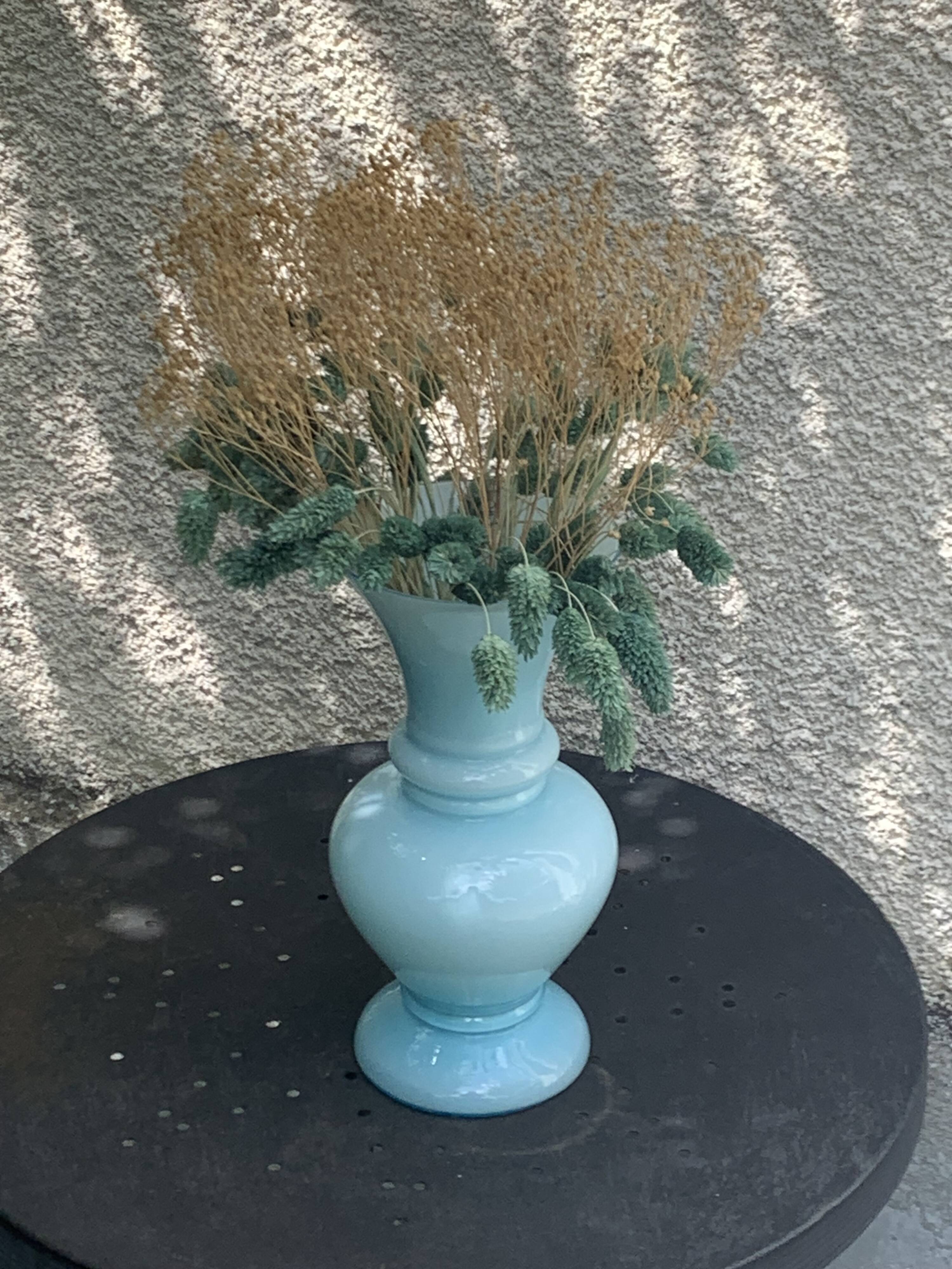Large vintage pastel blue opaline vase