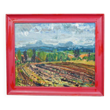 Oil painting by Alexander Michael depicting a landscape with a field, 1975.