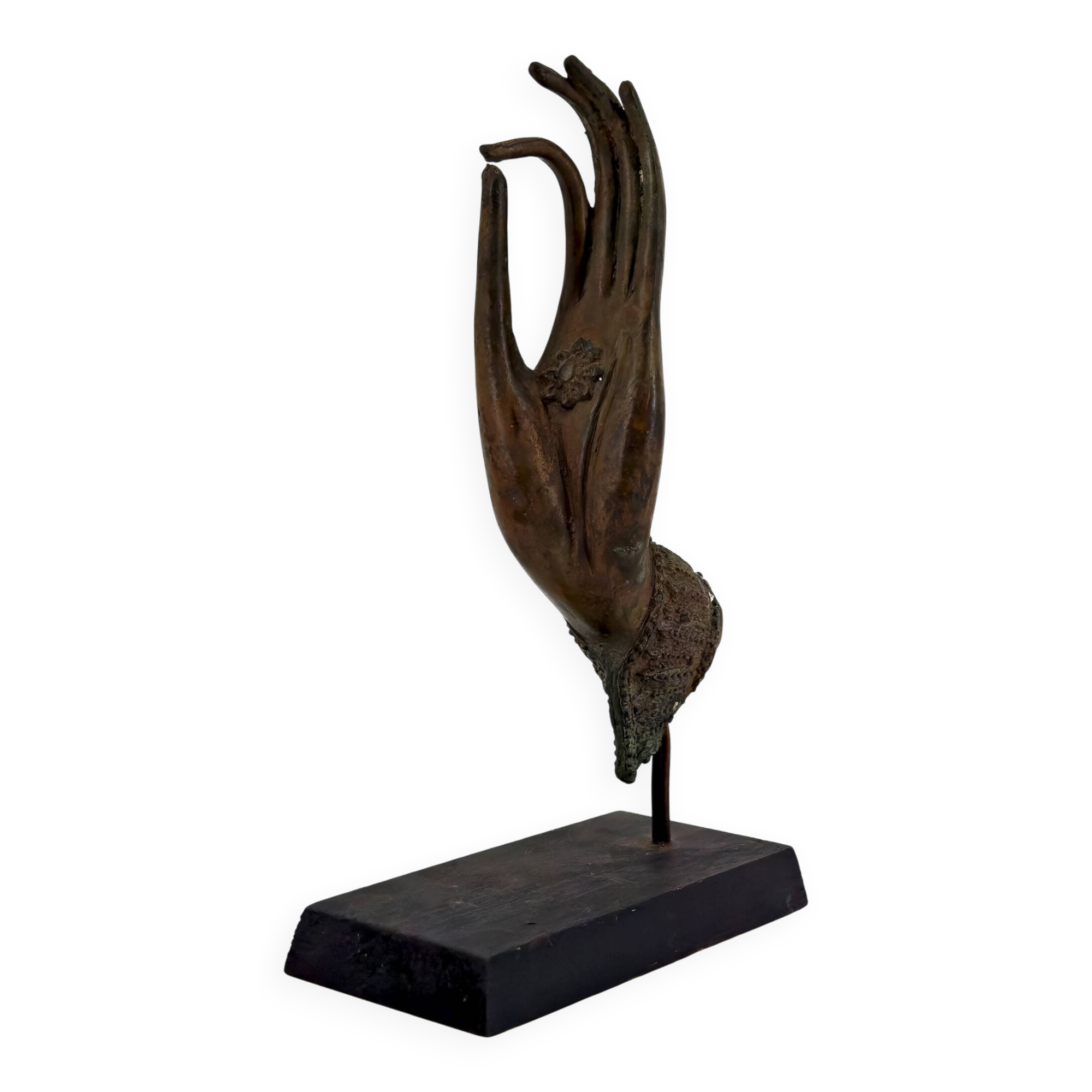 Patinated Bronze Buddha Hand, mounted on a Base, Thailand, 20th Century