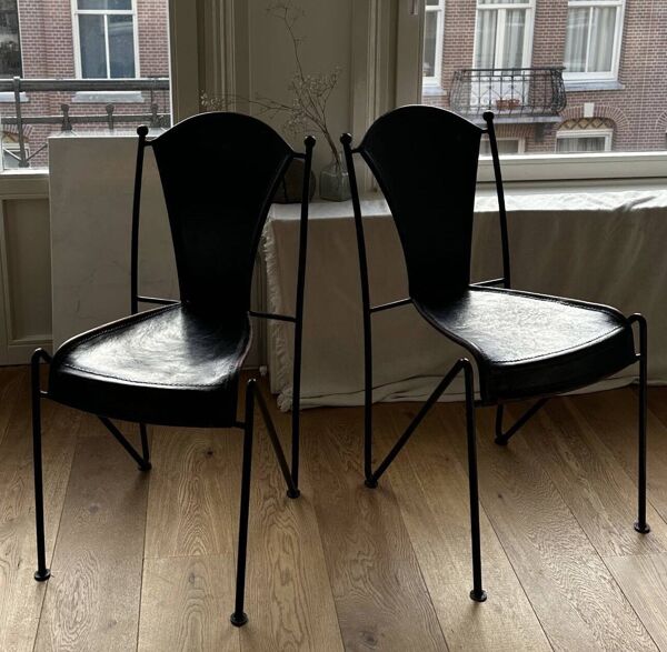 Chaises en fer forgé attribuées à Frederic Weinberg, 1960