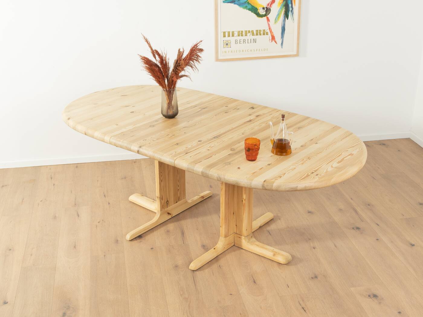 Dining table from the 1980s, solid bleached pine