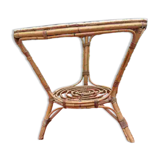 Rattan and glass side table