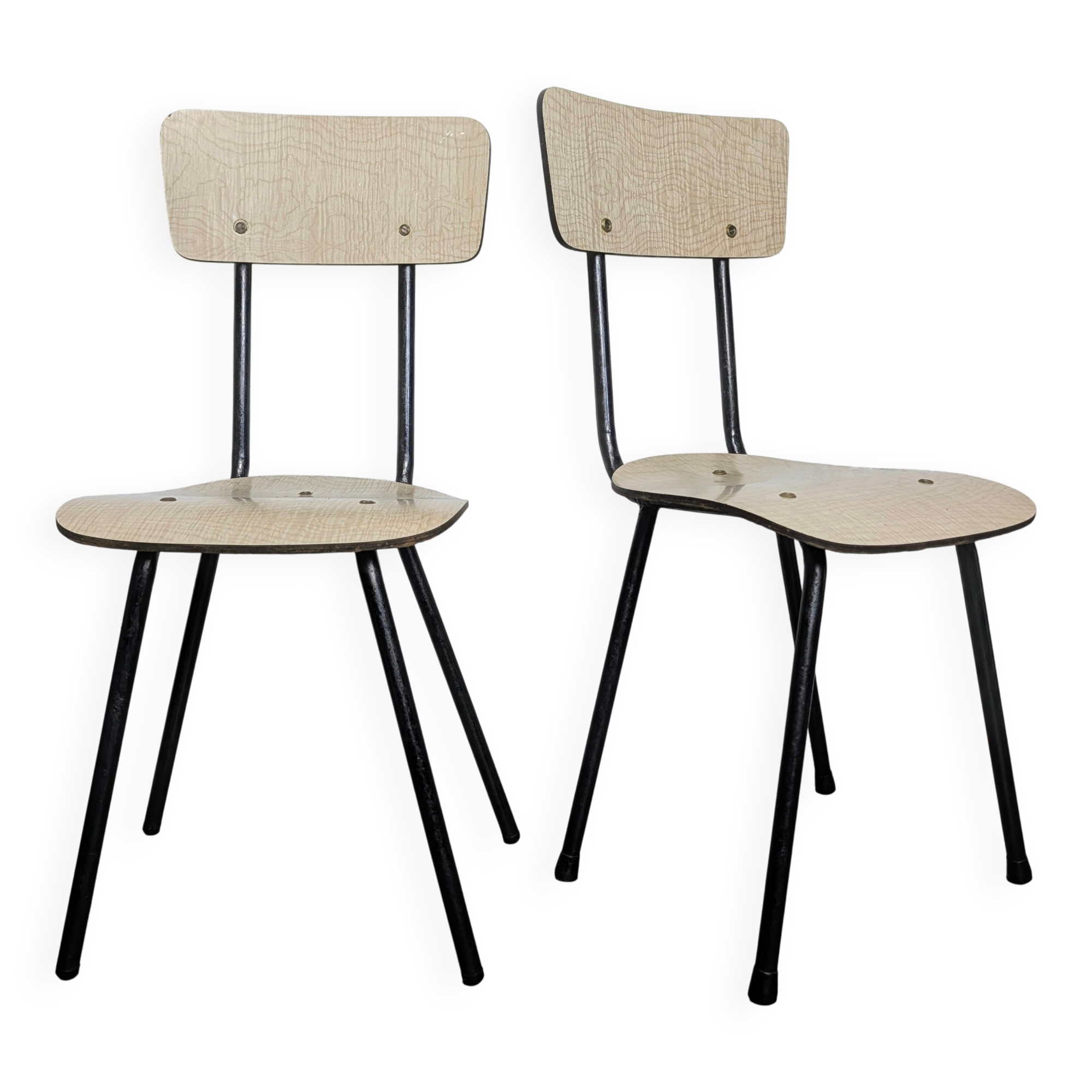 Duo de chaises formica vintage pieds compas années 60