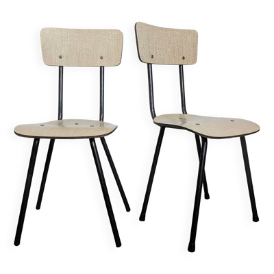 Duo de chaises formica vintage pieds compas années 60